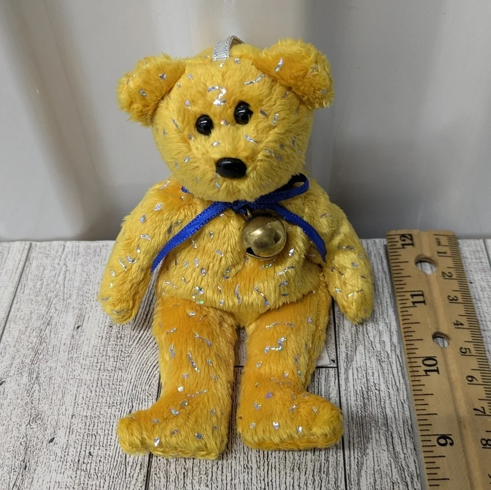 Ty Decade Sparkling Yellow Bear with Blue Ribbon and Bell